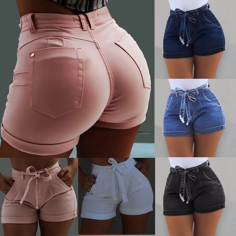 Short en Jean Délavé avec Ceinture