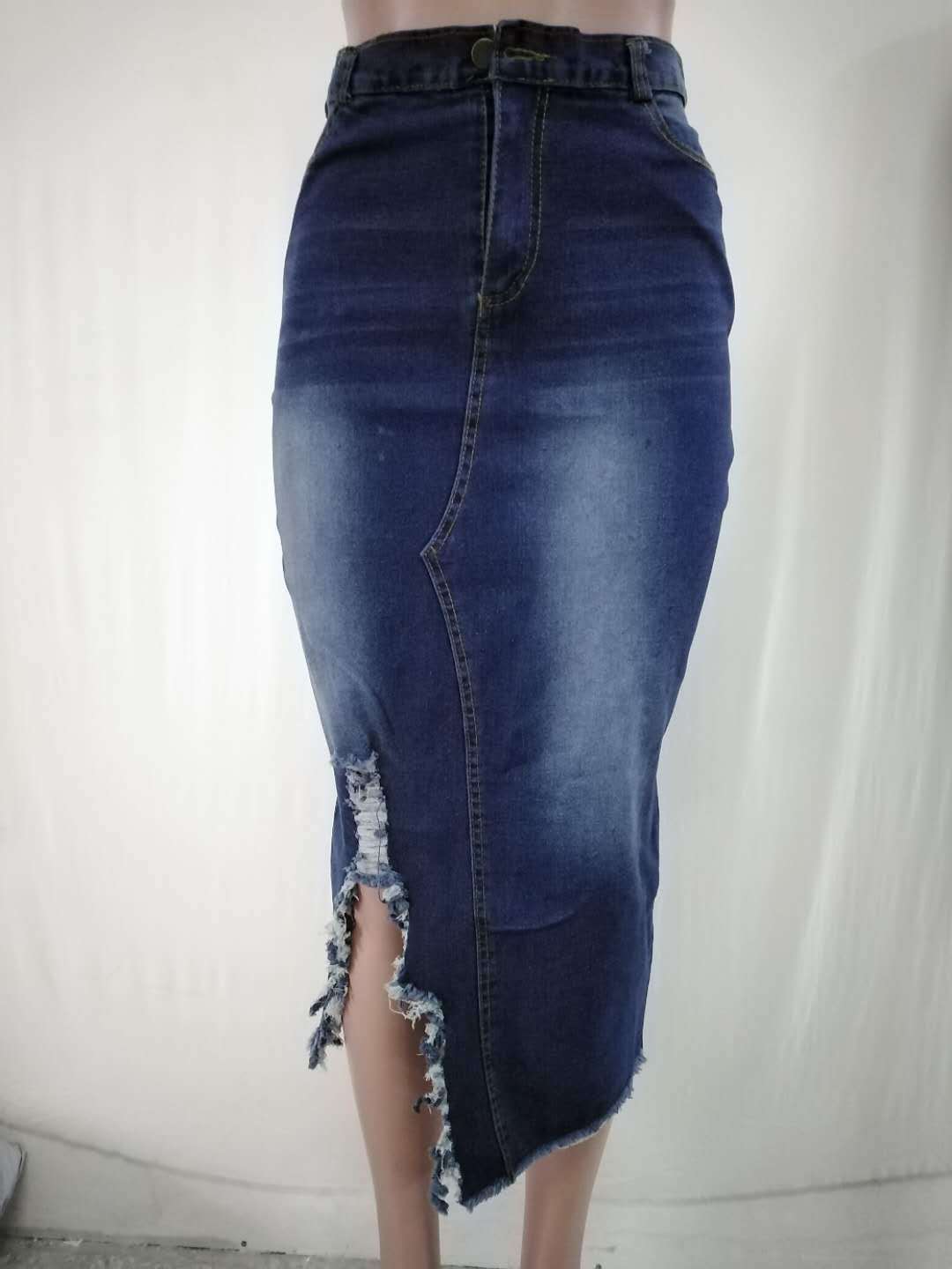 Jupe en Jean Femme Taille Haute | Jupe Fendue Déchirée Style Européen & Américain