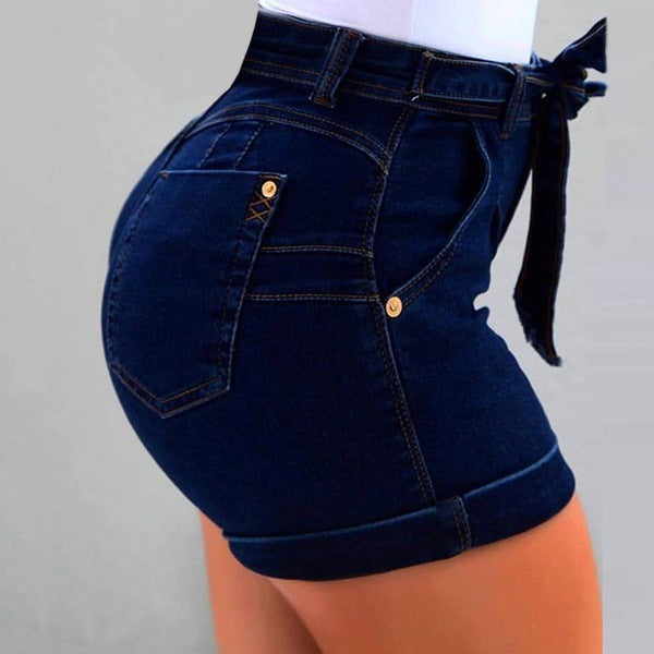 Short en Jean Délavé avec Ceinture