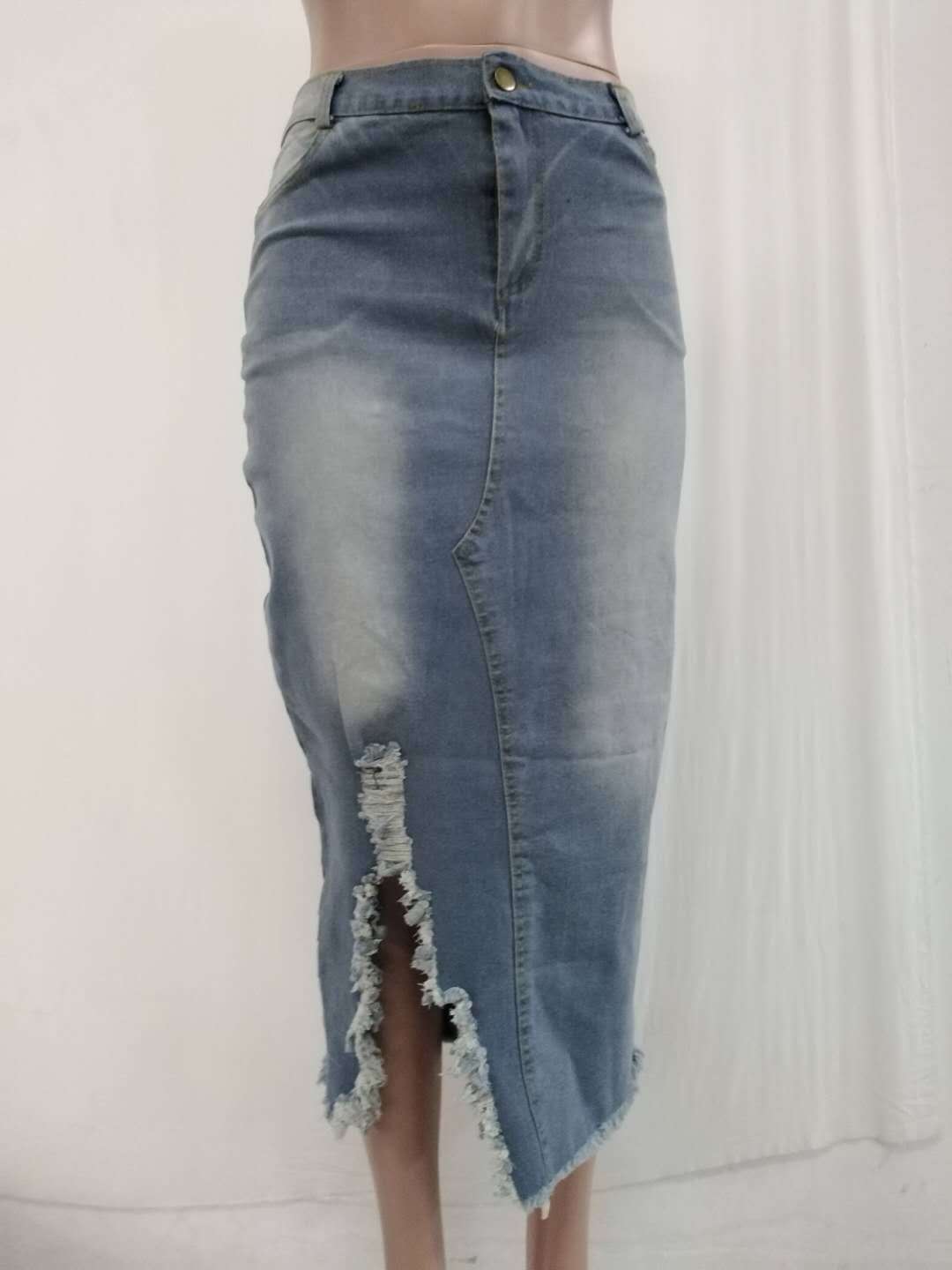 Jupe en Jean Femme Taille Haute | Jupe Fendue Déchirée Style Européen & Américain