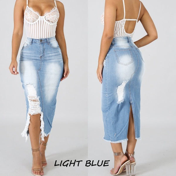 Jupe en Jean Femme Taille Haute | Jupe Fendue Déchirée Style Européen & Américain