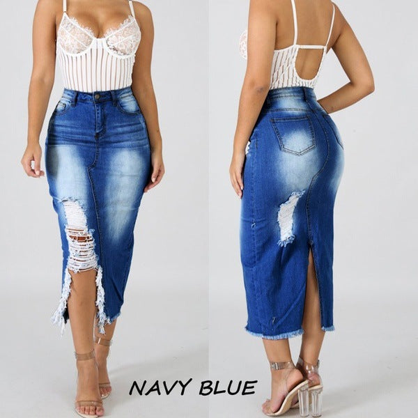Jupe en Jean Femme Taille Haute | Jupe Fendue Déchirée Style Européen & Américain