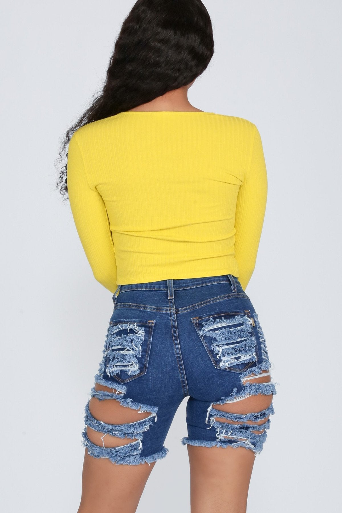 Short en Jean Déchiré Élastique