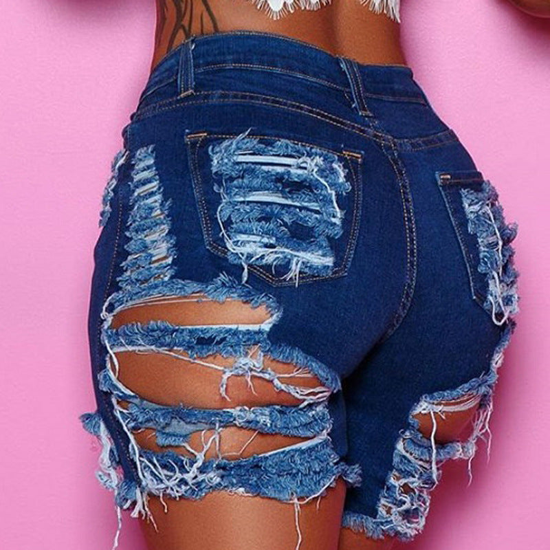 Short en Jean Déchiré Élastique