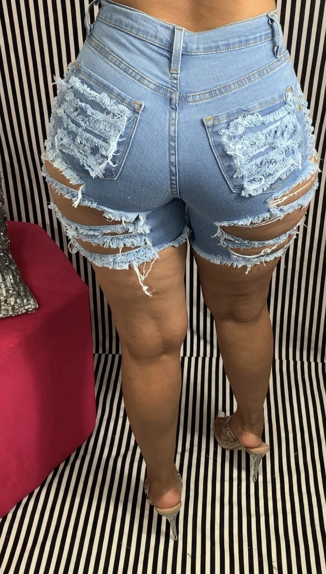 Short en Jean Déchiré Élastique