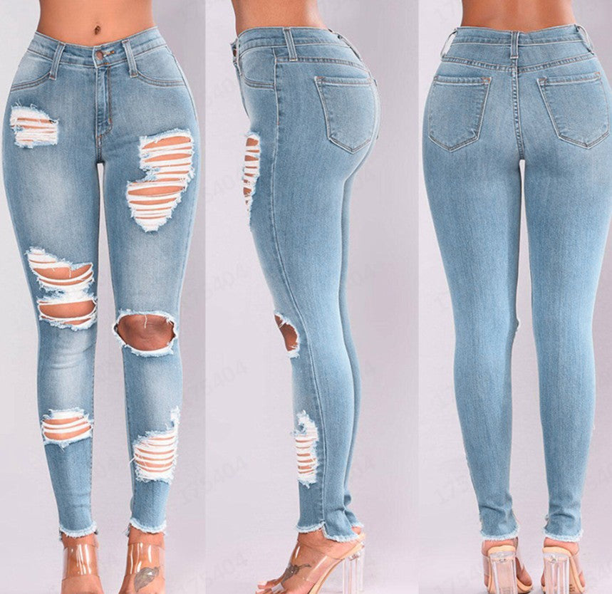 Jean Slim Taille Haute Femme Effet Push-Up & Détails Déchirés