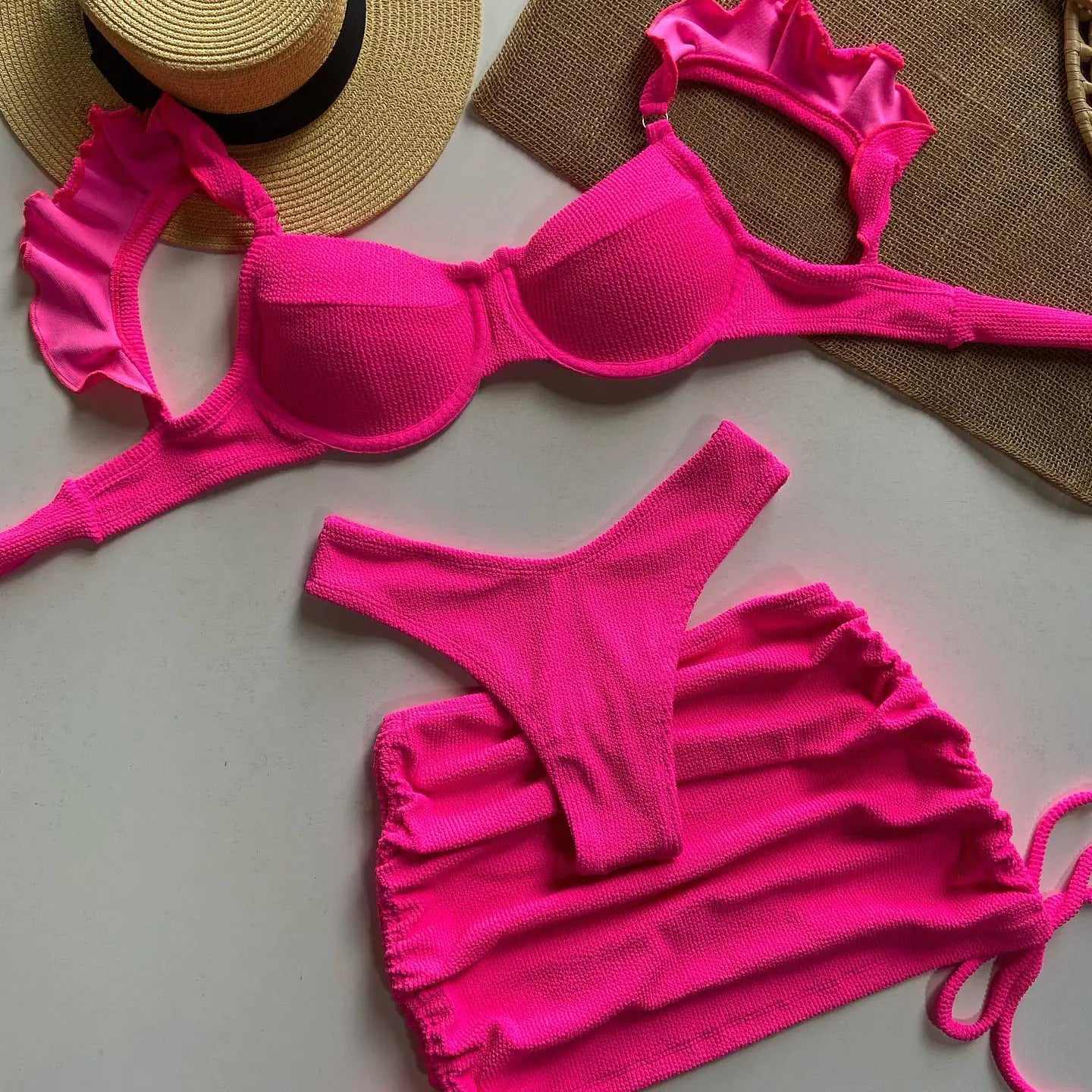 Ensemble Bikini Trois Pièces Uni pour Femme