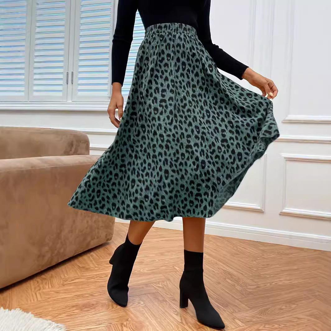 Jupe Évasée Imprimée Taille Haute & Style Automnal Élégant