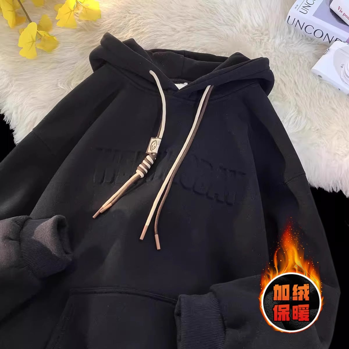 Sweat-shirt homme épais à capuche style urbain, coupe confortable, pour printemps et automne