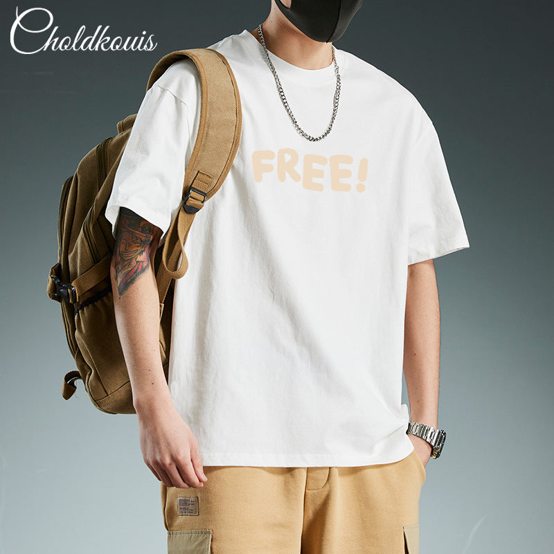 T-shirt homme en coton épais manches courtes, imprimé sobre, coupe ample et confortable