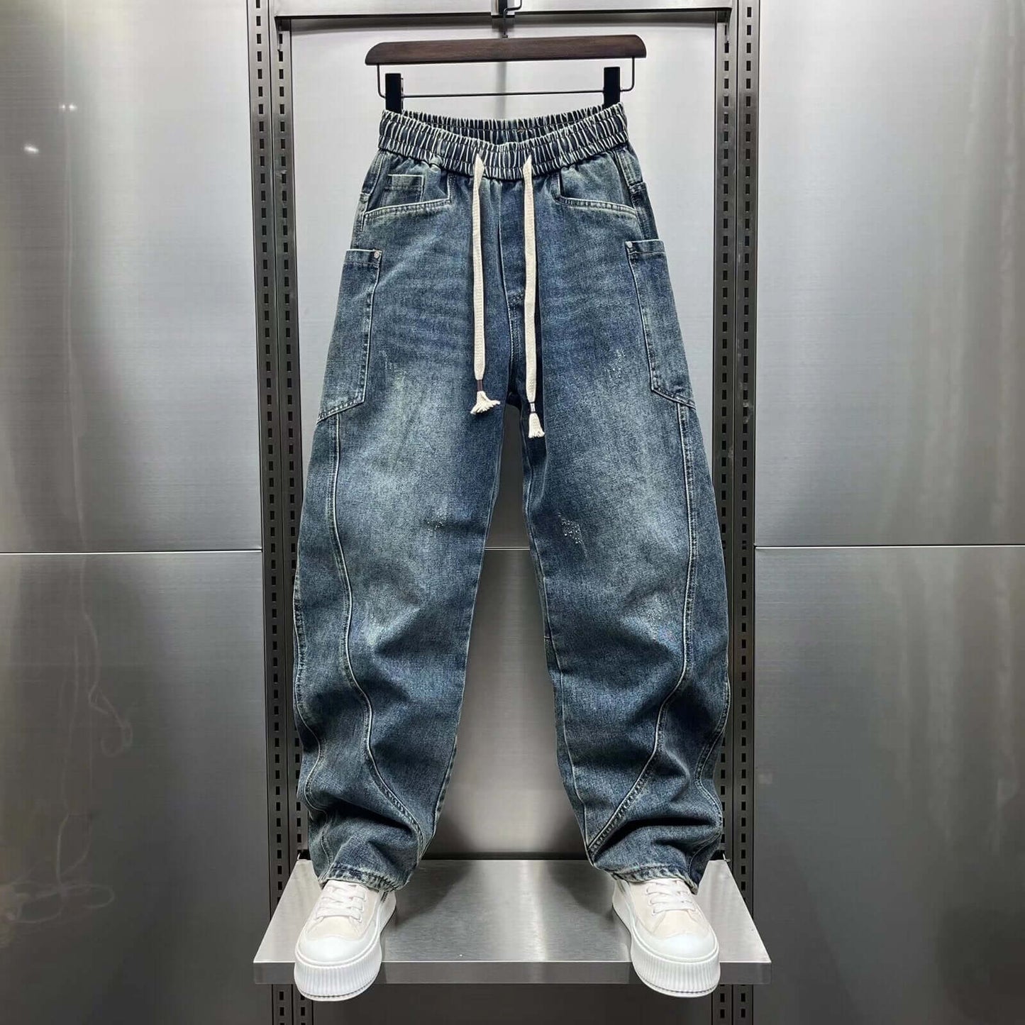 2025 Spring and Autumn Vintage Jeans Men's Trendy Brand Scimitar Pants American Casual Washed Retro Cargo Pants