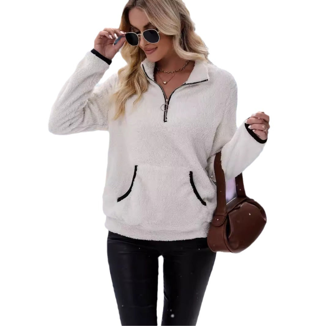 Sweat-shirt en peluche pour femme Demi-zip pour un style moderne et confortable
