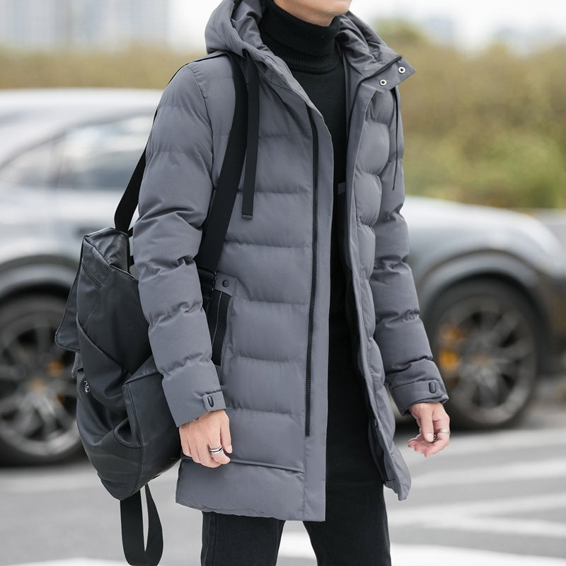 Veste matelassée homme mi-longue épaisse et chaude pour lhiver, capuche intégrée, style coréen, coupe moderne et protection contre le froid