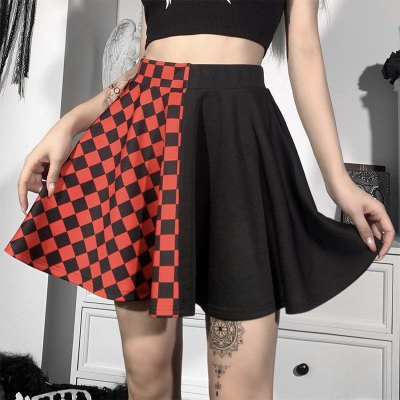 Mini-Jupe Sexy à Carreaux Contrastés Taille Haute & Style Dark Girly