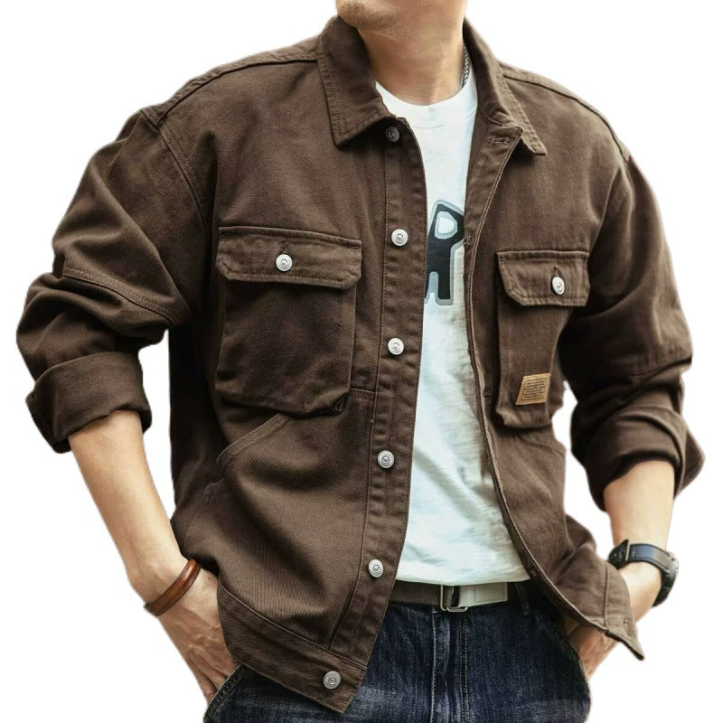 Veste en jean rétro pour homme style américain, épaisse et délavée, inspiration workwear