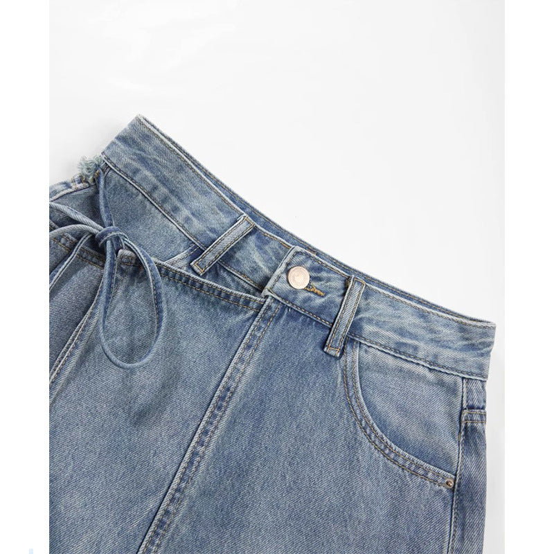 Short-Jupe en Jean d'Été Taille Haute & Coupe Trapèze Asymétrique