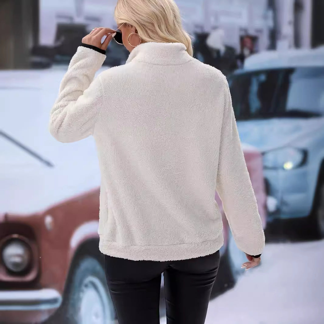 Sweat-shirt en peluche pour femme Demi-zip pour un style moderne et confortable