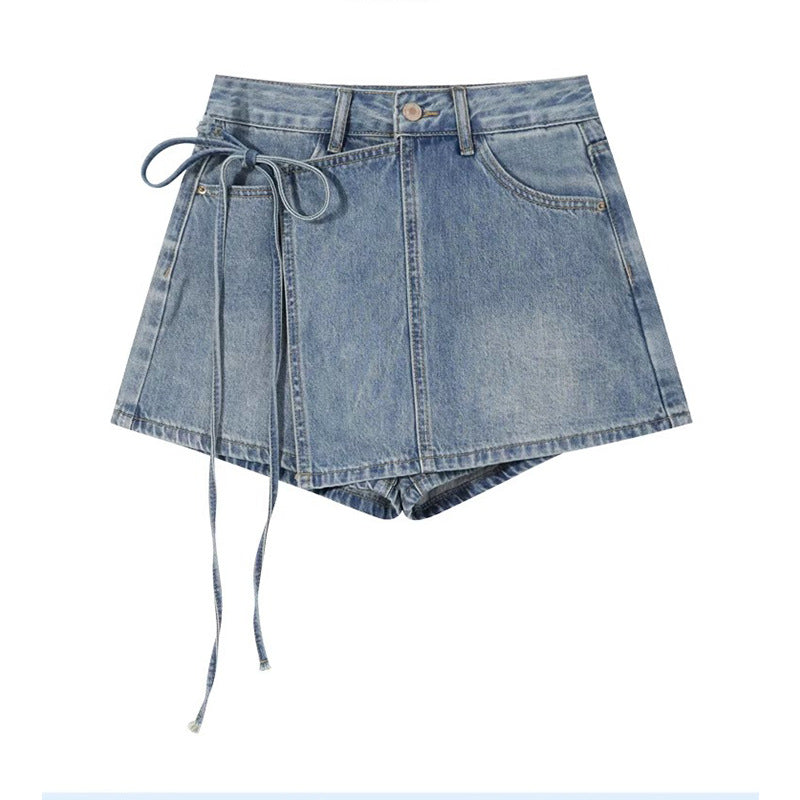 Short-Jupe en Jean d'Été Taille Haute & Coupe Trapèze Asymétrique