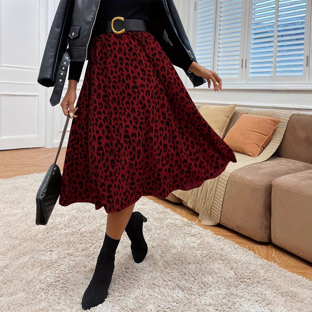 Jupe Évasée Imprimée Taille Haute & Style Automnal Élégant