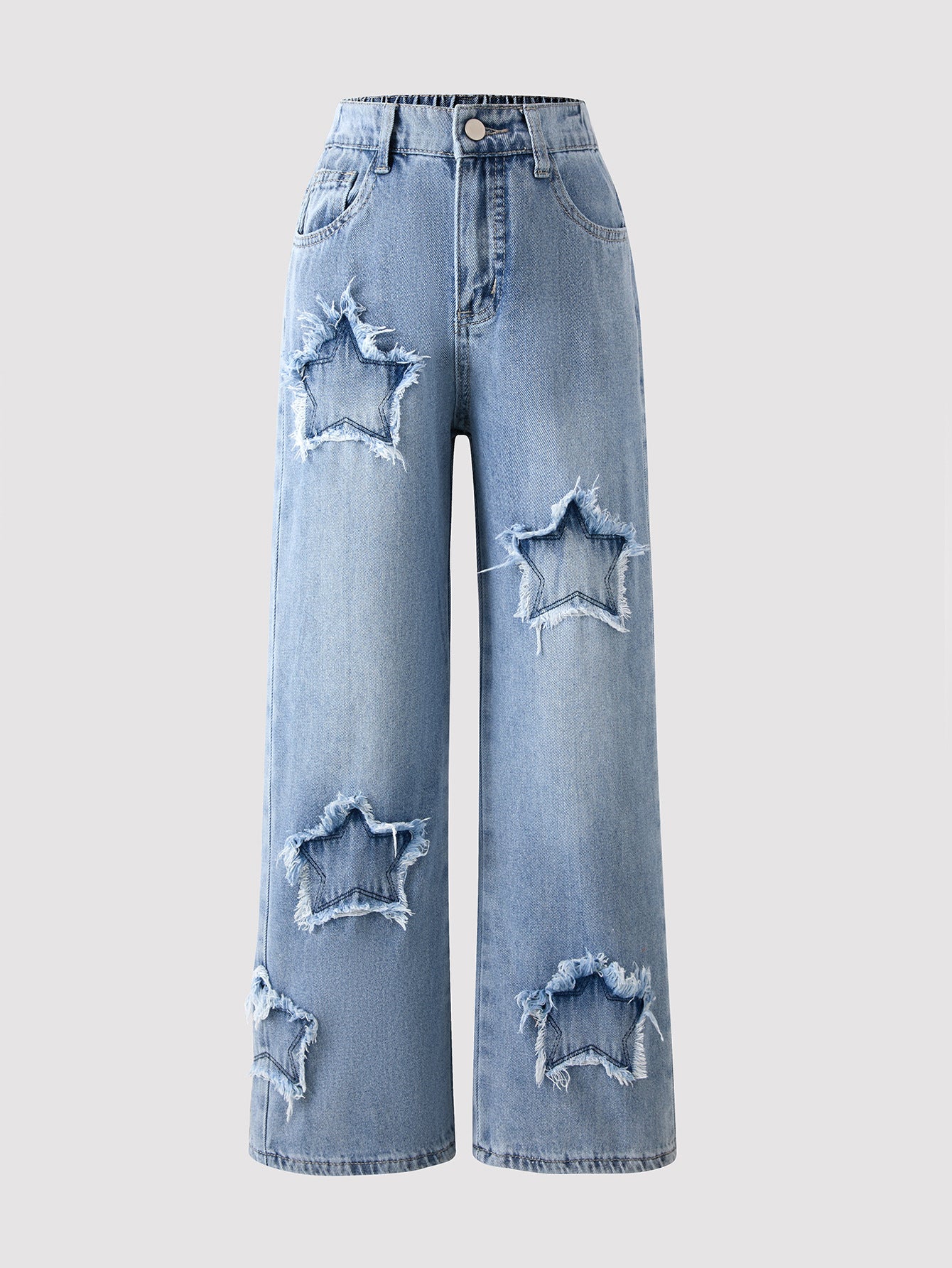 Jean Large à Taille Élastique avec Décoration Étoilée Style Tendance pour Adolescentes