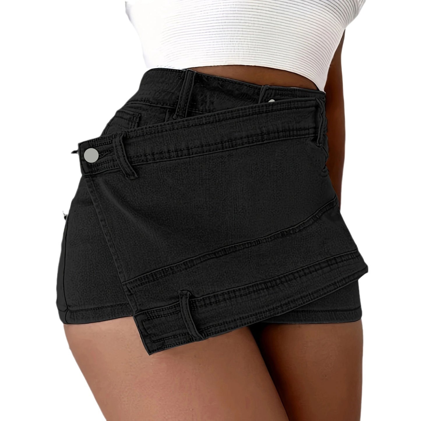 Short en Jean Taille Haute Coupe Évasée & Design Original Été