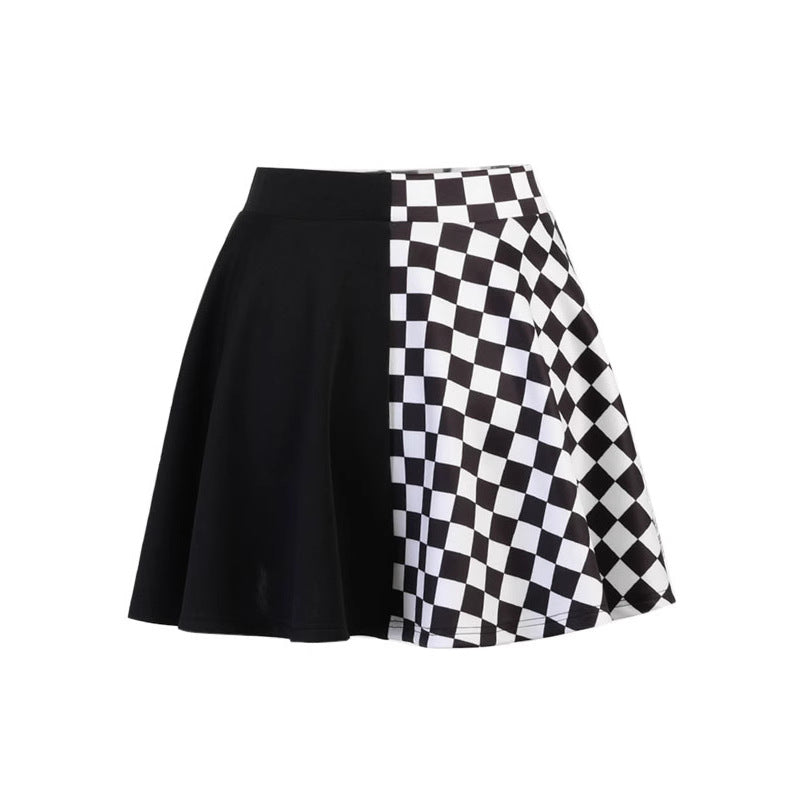 Mini-Jupe Sexy à Carreaux Contrastés Taille Haute & Style Dark Girly