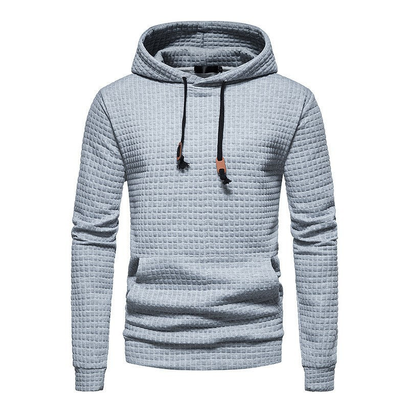 Sweat-shirt homme décontracté coupe européenne, tissu matelassé à motif carreaux, style jacquard, capuche intégrée, confortable et adapté aux looks urbains.