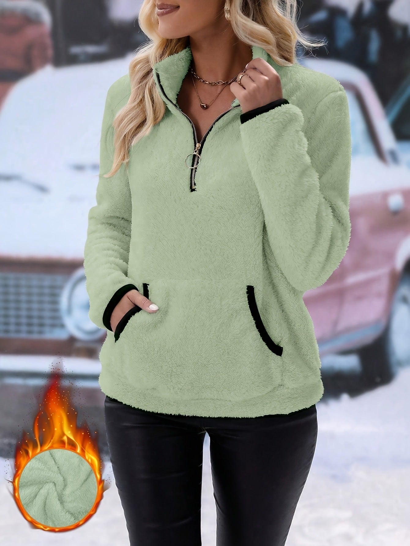 Sweat-shirt en peluche pour femme Demi-zip pour un style moderne et confortable