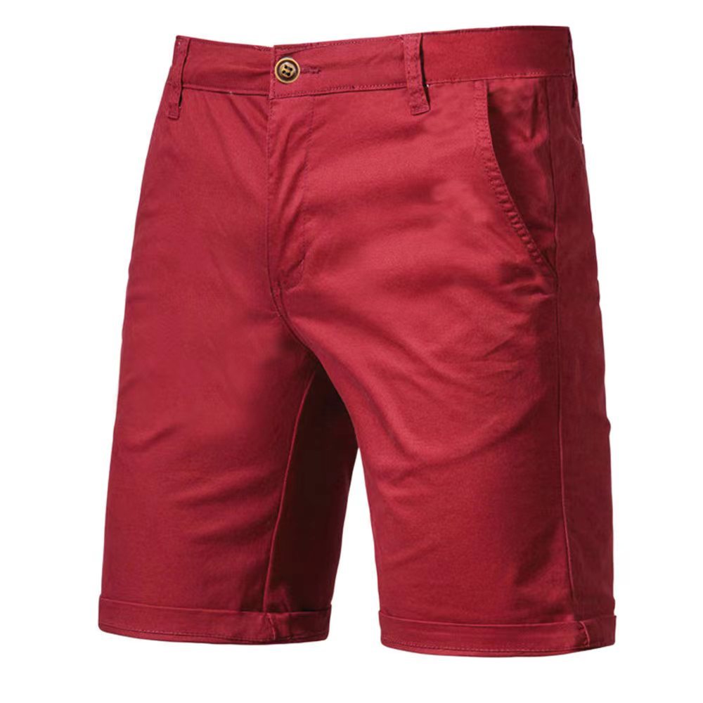Shorts en coton décontractés pour homme, coupe droite et ajustée, longueur cinq points, couleur unie, grande taille, style sportif européen et américain.