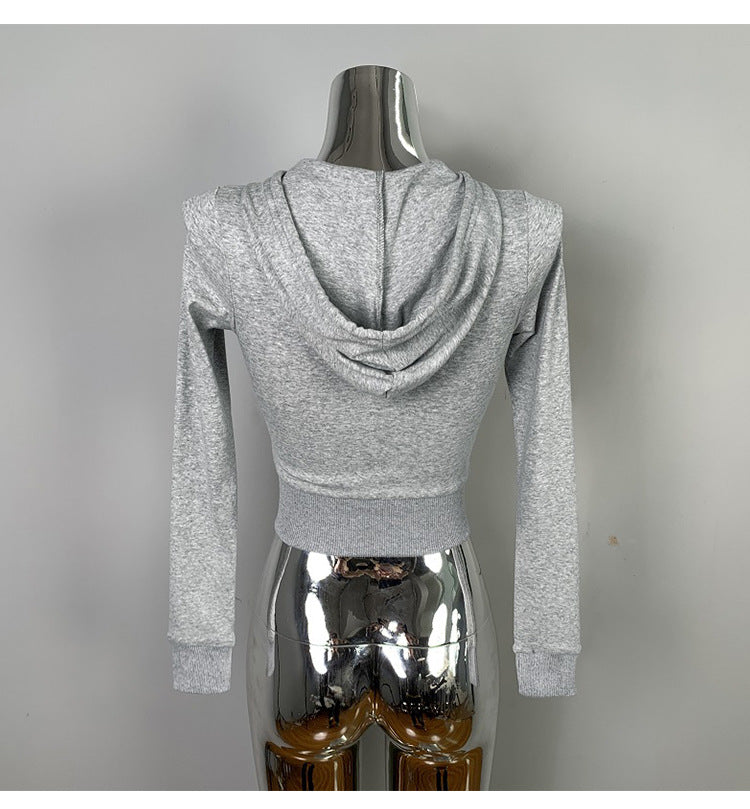 Cardigan court ajusté à capuche Style sexy avec grand zip, coupe près du corps et décolleté audacieux, petit sweat léger tendance