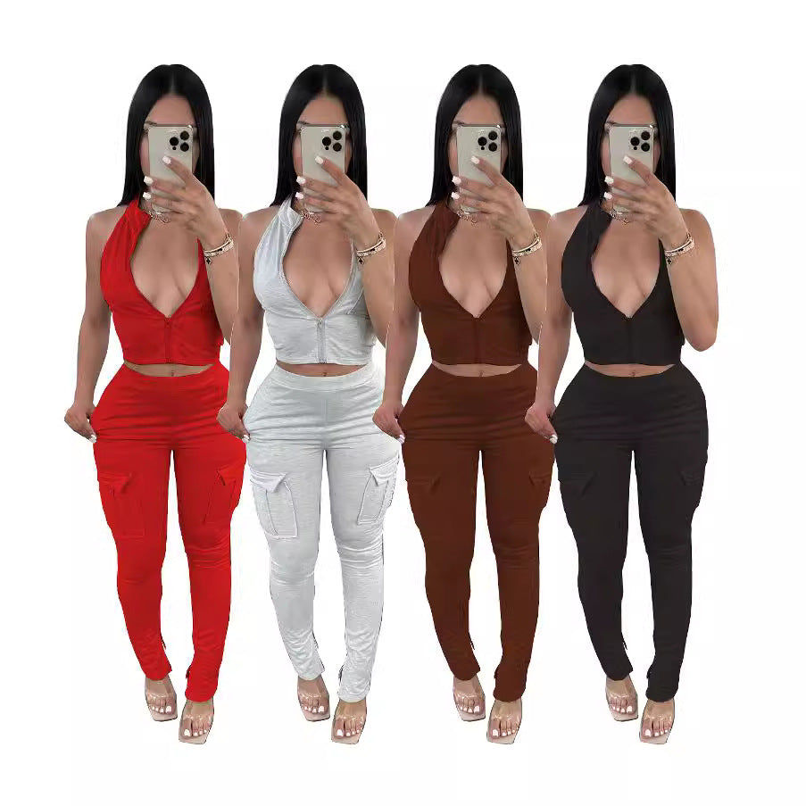 Ensemble de Sport Femme Zippé Taille Haute | Style Européen & Américain