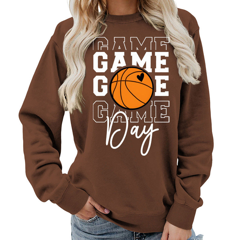Sweat-shirt femme imprimé "Game Day" Coupe ample et décontractée, col rond, parfait pour lautomne et lhiver, style européen tendance