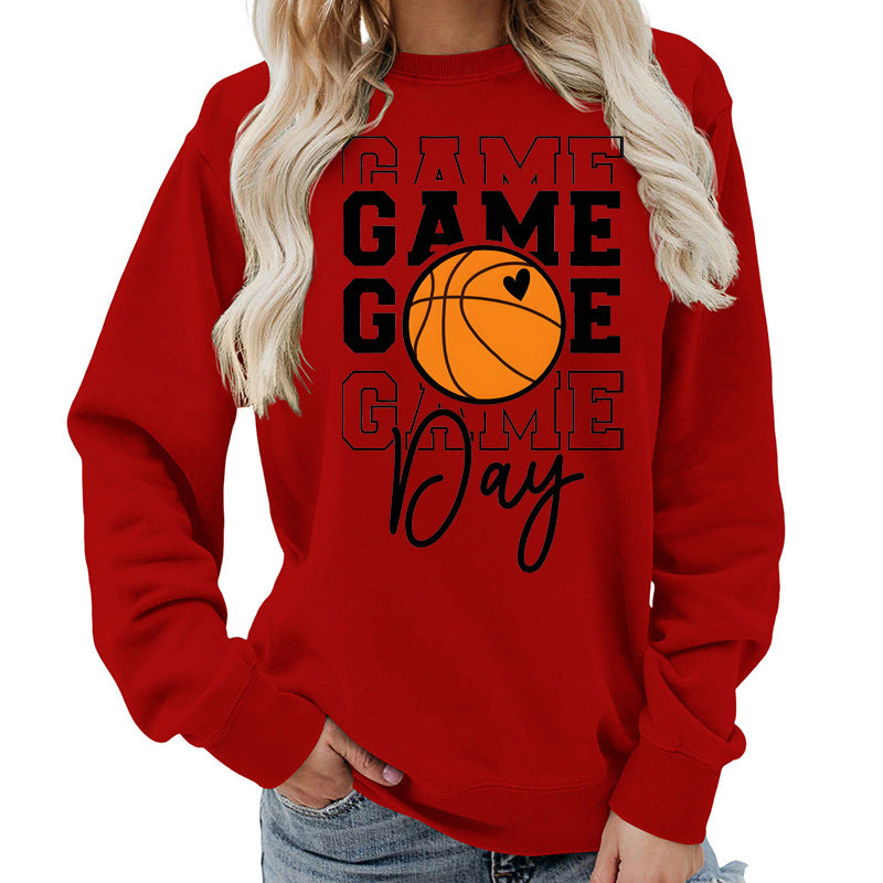 Sweat-shirt femme imprimé "Game Day" Coupe ample et décontractée, col rond, parfait pour lautomne et lhiver, style européen tendance