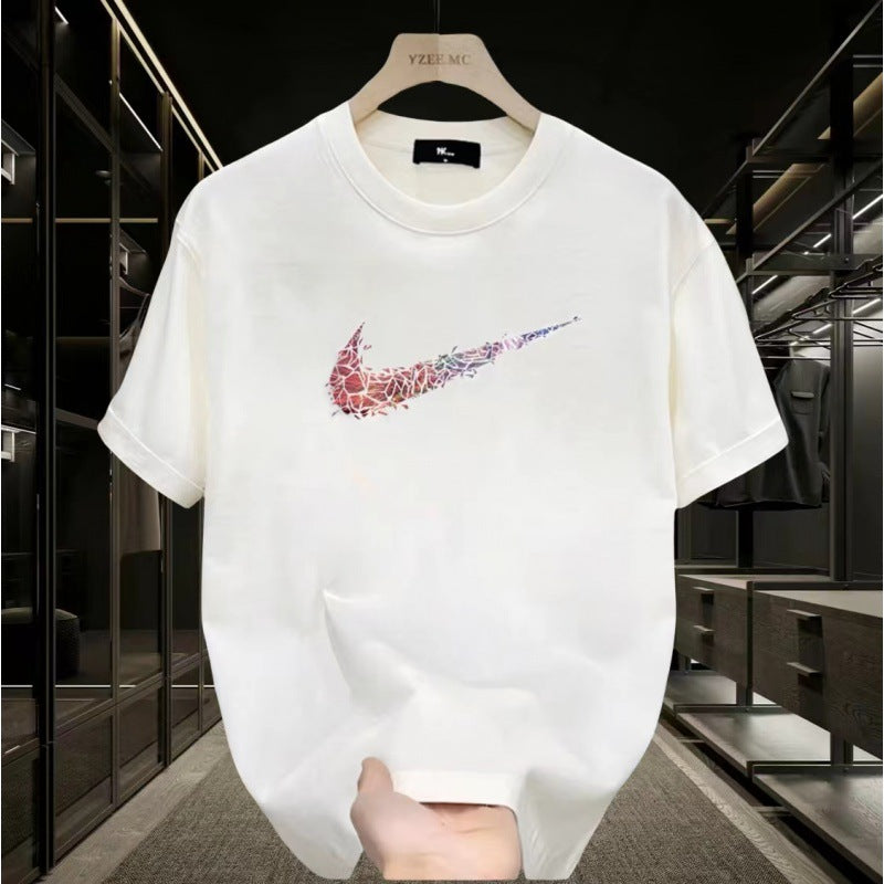 T-shirt homme imprimé coton, col rond, manches courtes ou longues, coupe ample tendance