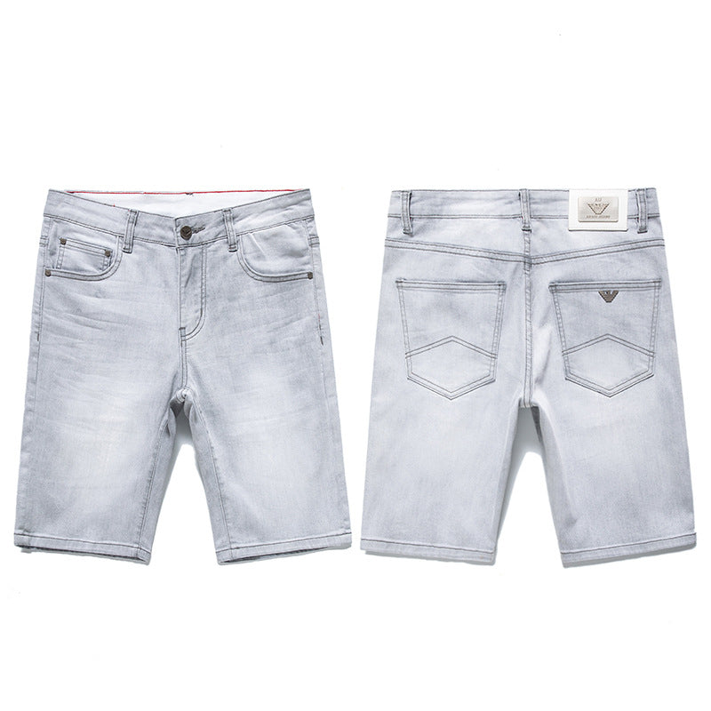 Jean gris clair pour homme, style européen et américain, coupe droite et courte, idéal pour l'été, pantalon mi-long décontracté.