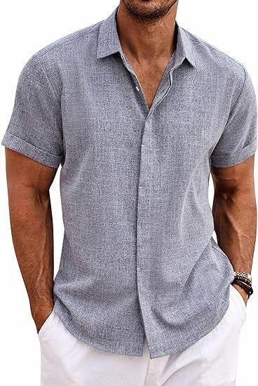 Chemise Homme Lin Manches Courtes Style Décontracté & Estival