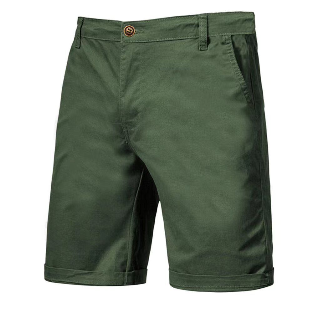 Shorts en coton décontractés pour homme, coupe droite et ajustée, longueur cinq points, couleur unie, grande taille, style sportif européen et américain.