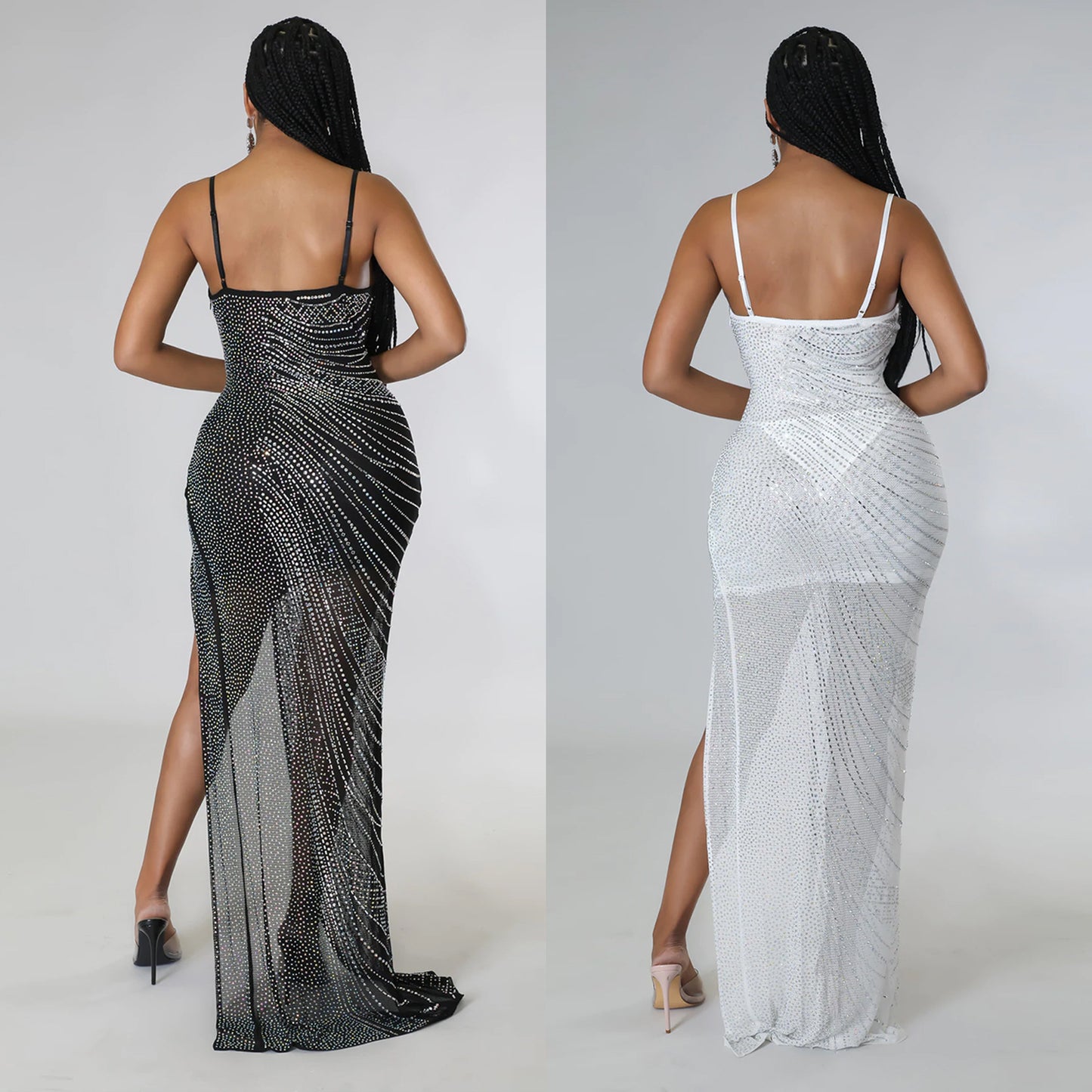 2025 Robe sexy à bretelles pour femmes avec strass, style célébrité, soirée et nightclub, tendance européenne et américaine