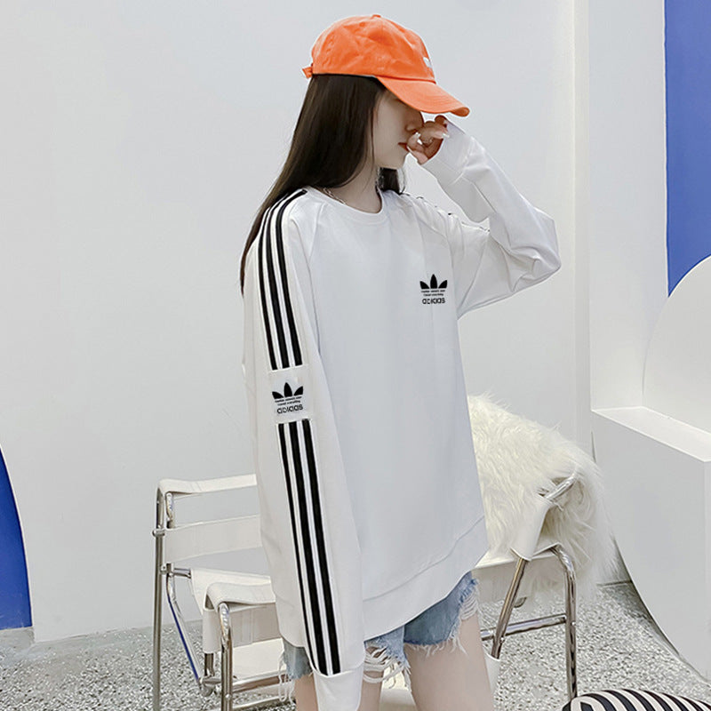 Sweatshirt Unisexe Col Rond avec Broderie Trèfle & Trois Bandes