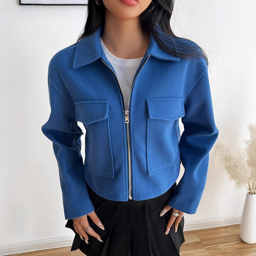 Veste Zippée Courte Femme Automne/Hiver 2025, Uni, Manches Longues