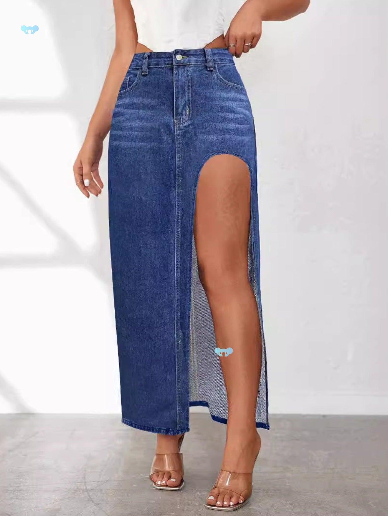 Jupe Longue en Jean à Fente Haute Denim Lavé & Style Minimaliste