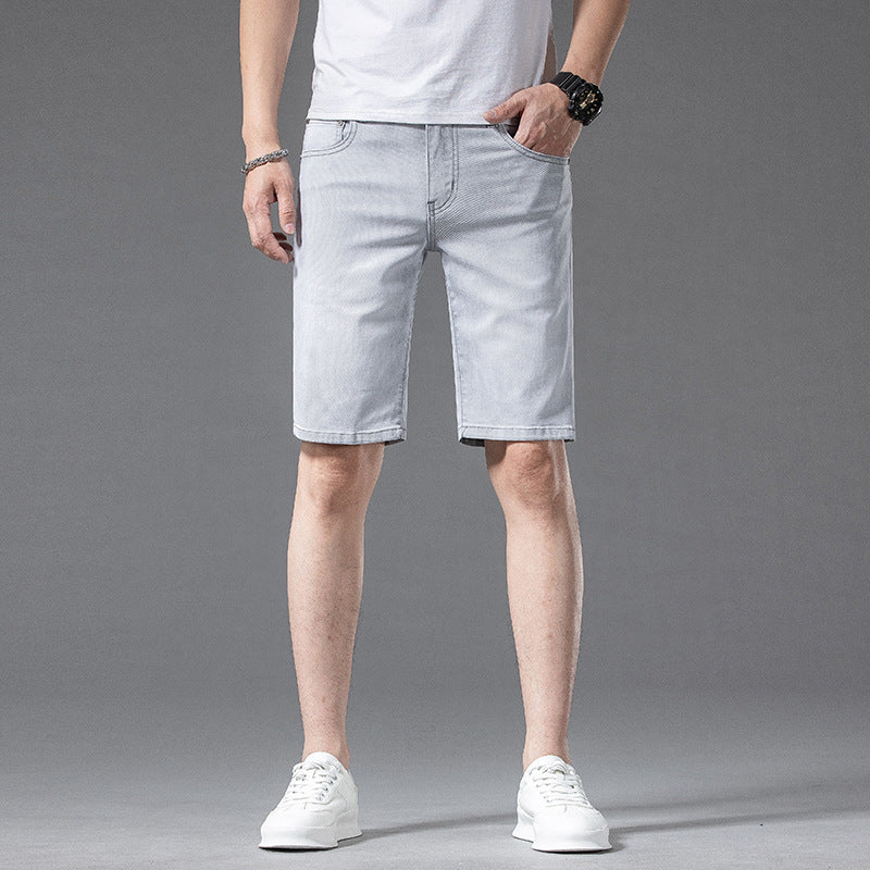 Jean gris clair pour homme, style européen et américain, coupe droite et courte, idéal pour l'été, pantalon mi-long décontracté.