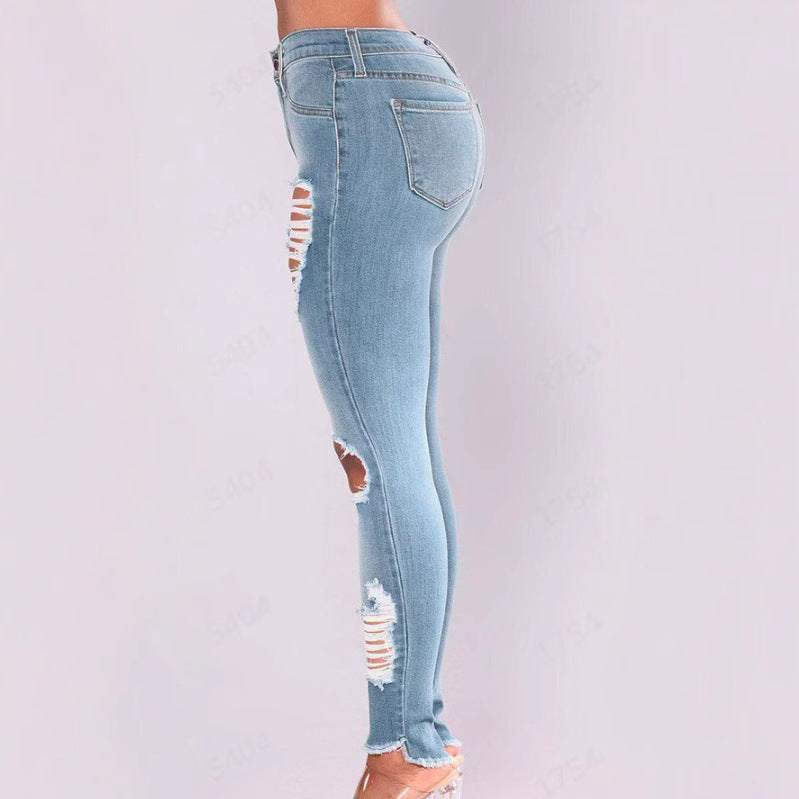 Jean Slim Taille Haute Femme Effet Push-Up & Détails Déchirés