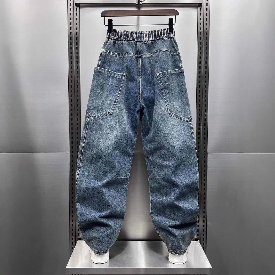 2025 Spring and Autumn Vintage Jeans Men's Trendy Brand Scimitar Pants American Casual Washed Retro Cargo Pants