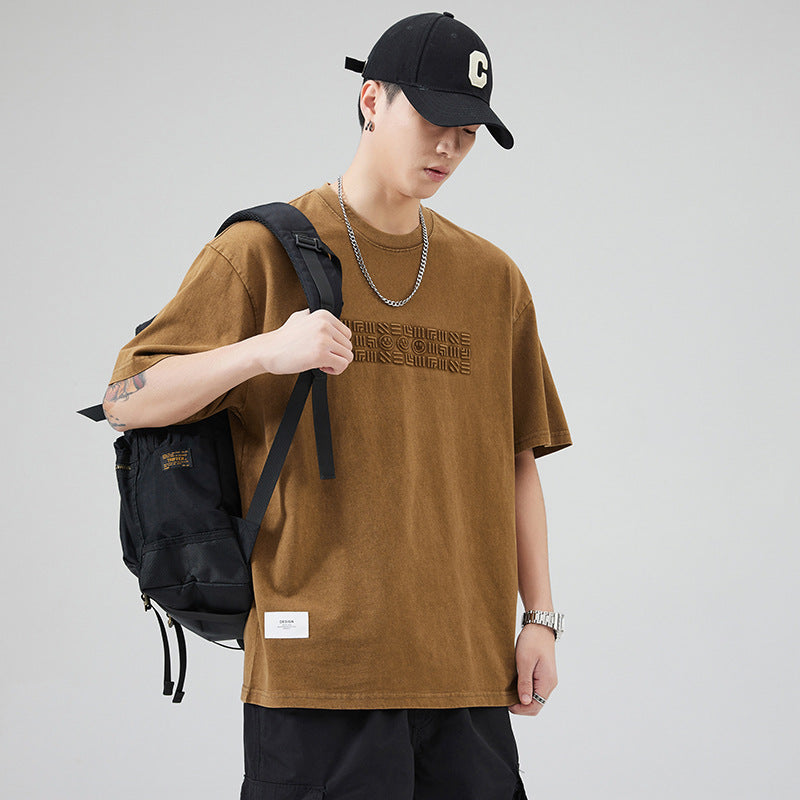 T-shirt homme en coton épais manches courtes, coupe ample, style casual tendance mixte