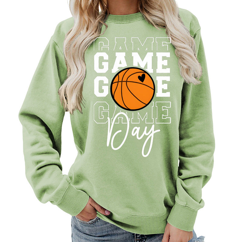 Sweat-shirt femme imprimé "Game Day" Coupe ample et décontractée, col rond, parfait pour lautomne et lhiver, style européen tendance