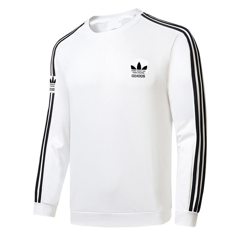 Sweatshirt Unisexe Col Rond avec Broderie Trèfle & Trois Bandes