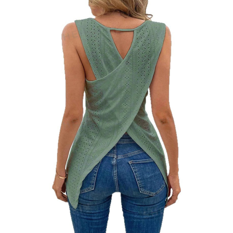 Top Sans Manches Dos Nu avec Découpes & Broderies