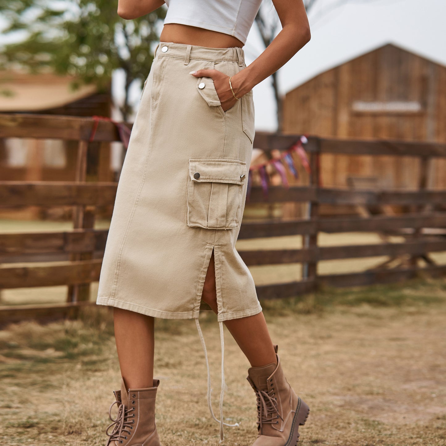 Jupe Cargo en Jean avec Lacets Tendance Décontractée & Style Urbain
