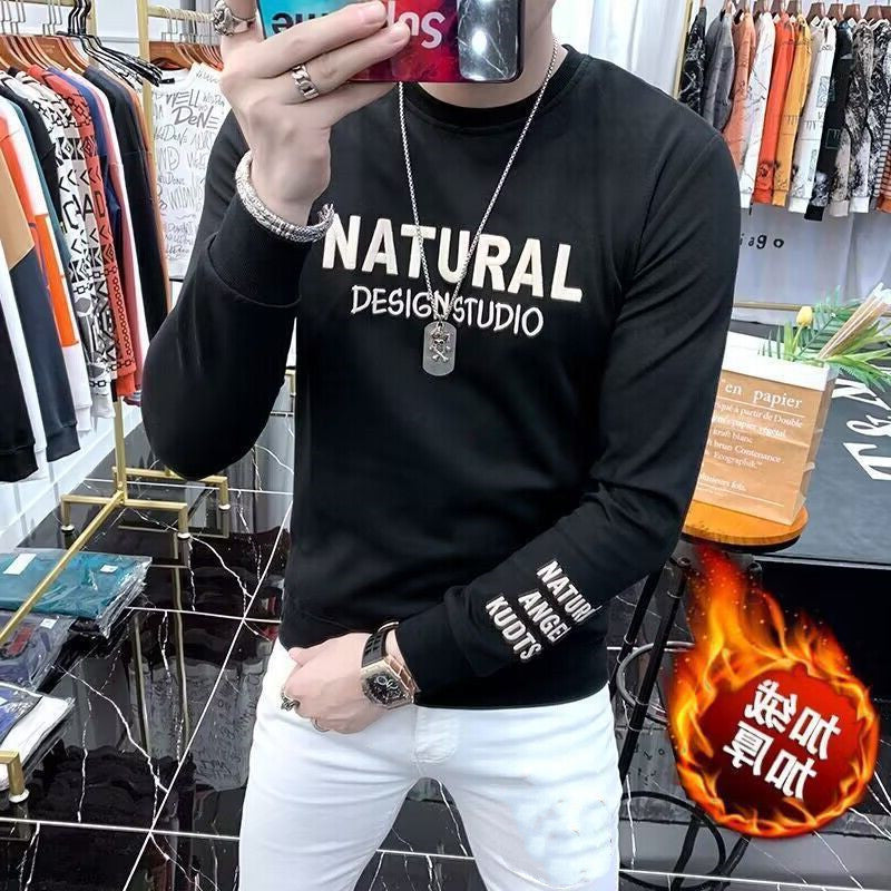 Sweat-shirt homme haut de gamme tissu épais, intérieur molletonné, manches longues, coupe tendance pour mi-saison, idéal comme couche de base par temps frais.